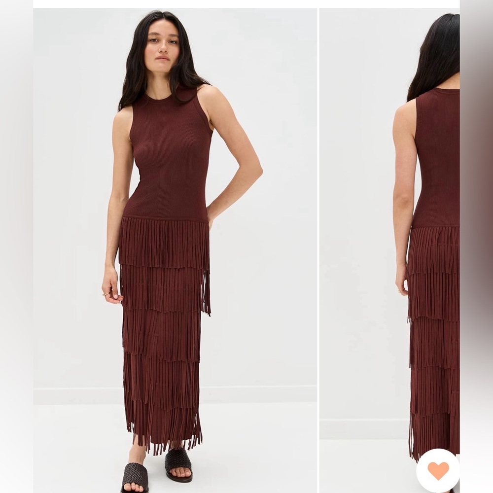 Simon Miller Maxi Fringe Dress in Deep Brown